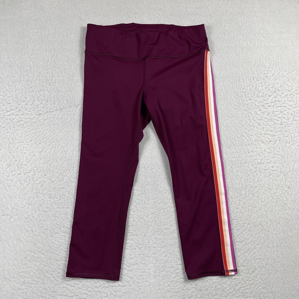 Athleta Leggings Womens Medium Plum Contender Side Stripe Yoga Pants Gym Workout